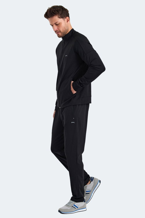 Slazenger RARELY Erkek Fermuarlı Dik Yaka Cepli Siyah Eşofman Takımı