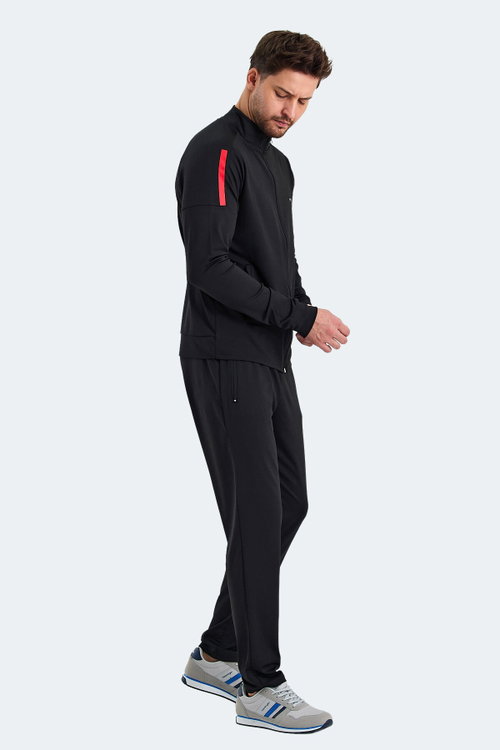 Slazenger RARELY Erkek Fermuarlı Dik Yaka Cepli Siyah Eşofman Takımı