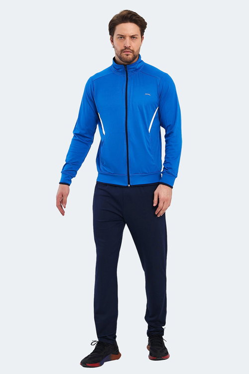 Slazenger RIKKO Erkek Fermuarlı Dik Yaka Cepli Saks Mavi Eşofman Takımı