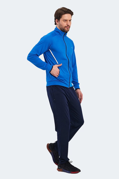 Slazenger RIKKO Erkek Fermuarlı Dik Yaka Cepli Saks Mavi Eşofman Takımı