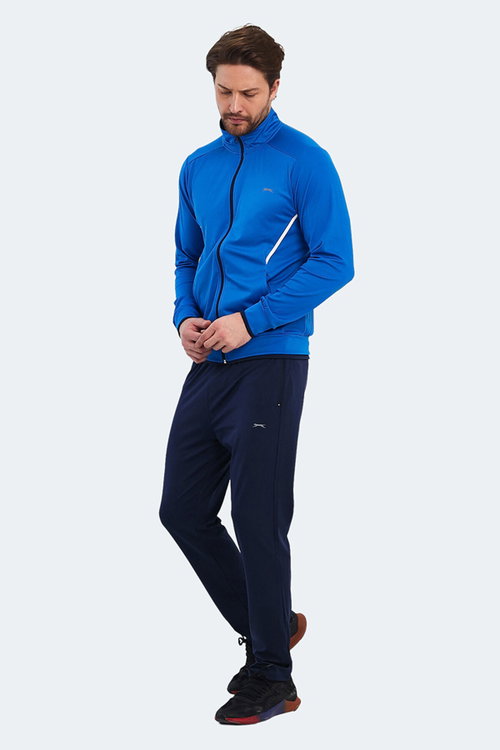 Slazenger RIKKO Erkek Fermuarlı Dik Yaka Cepli Saks Mavi Eşofman Takımı