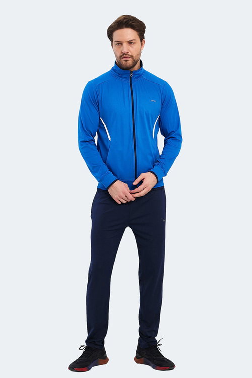 Slazenger RIKKO Erkek Fermuarlı Dik Yaka Cepli Saks Mavi Eşofman Takımı