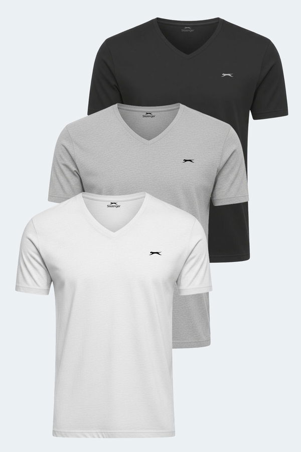 Slazenger RIVALDO 3lü Set Erkek Tişört Beyaz - Gri - Siyah