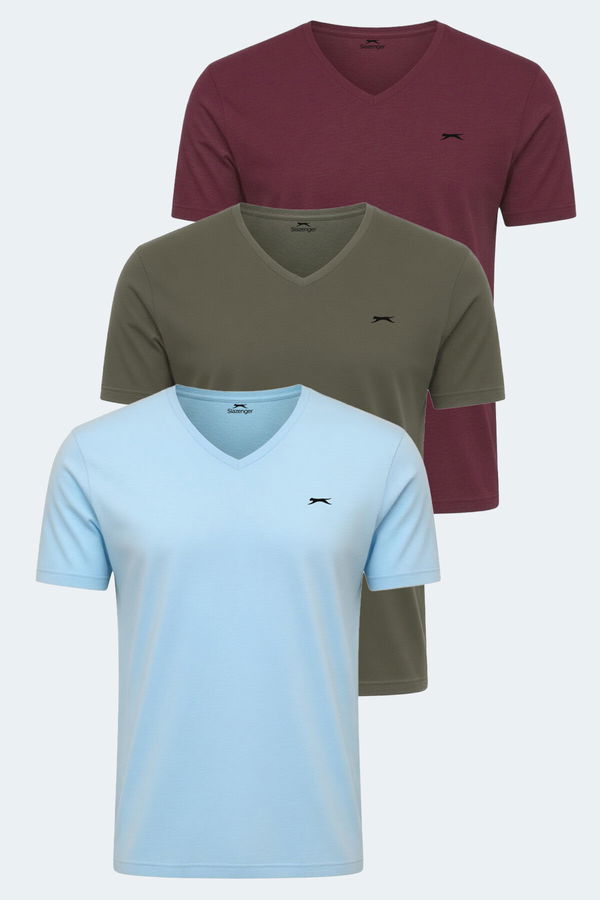 Slazenger RIVALDO Erkek Tişört Haki - Bordo - Mavi