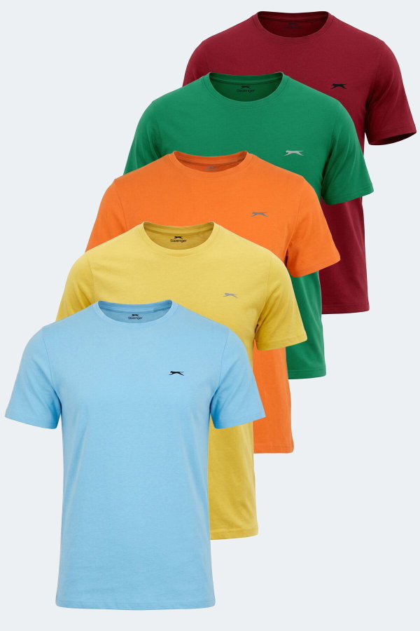 Slazenger ROSALVA 5 li Set Erkek Sarı - Mavi - Yeşil - Turuncu - Bordo Tişört