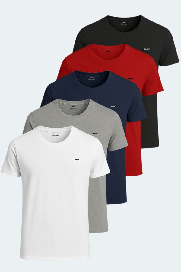 Slazenger SANDER KTN 5 li Set Erkek Beyaz - Gri - Siyah - Lacivert - Kırmızı Tişört