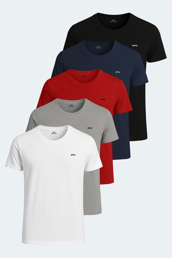 Slazenger SANDER KTN 5 li Set Erkek Beyaz - Gri - Siyah - Lacivert - Kırmızı Tişört