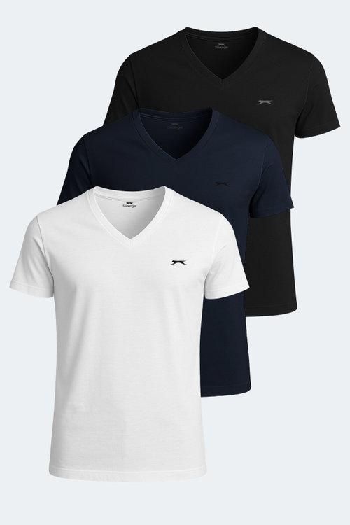Slazenger SARGON 3 lü Set Erkek Beyaz - Siyah - Lacivert Tişört