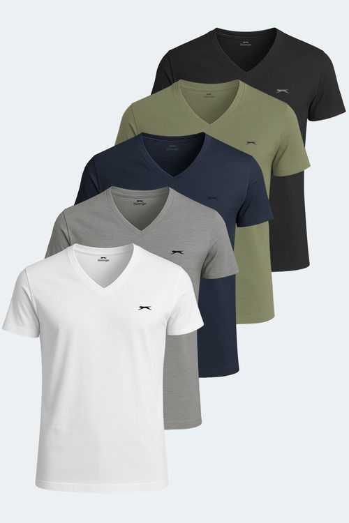 Slazenger SARGON 5 li Set Erkek Beyaz - Siyah - Lacivert - Haki - Gri Tişört