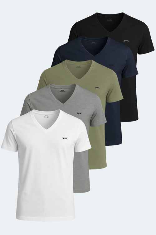 Slazenger SARGON 5 li Set Erkek Beyaz - Siyah - Lacivert - Haki - Gri Tişört