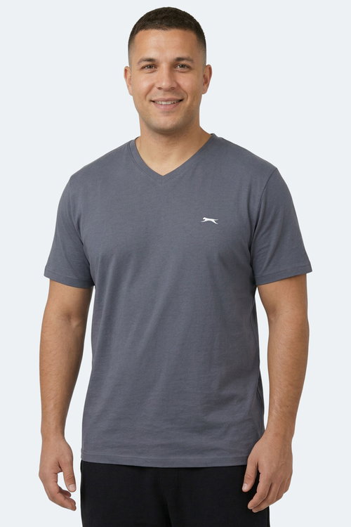 Slazenger SARGON KTN Büyük Beden Erkek V Yaka Koyu Gri Tişört