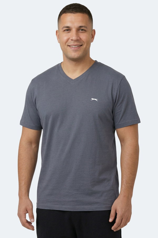 Slazenger SARGON KTN Büyük Beden Erkek V Yaka Koyu Gri Tişört