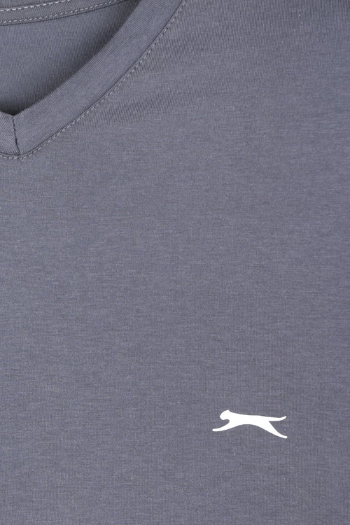 Slazenger SARGON KTN Büyük Beden Erkek V Yaka Koyu Gri Tişört