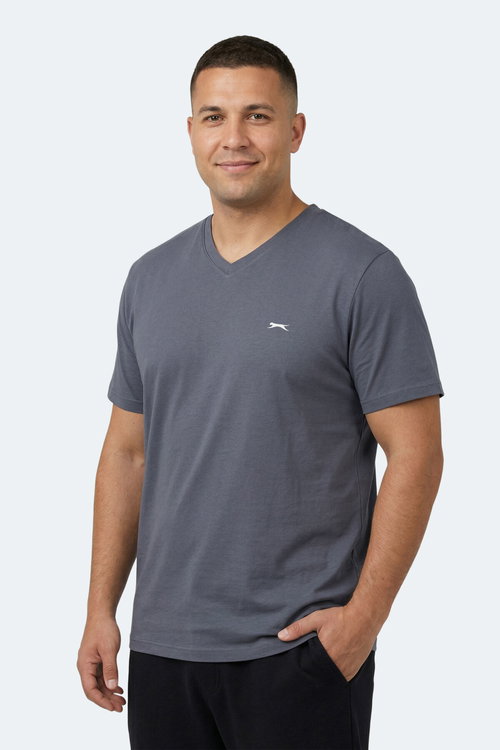 Slazenger SARGON KTN Büyük Beden Erkek V Yaka Koyu Gri Tişört