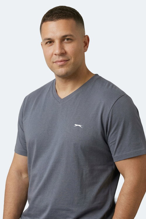 Slazenger SARGON KTN Büyük Beden Erkek V Yaka Koyu Gri Tişört
