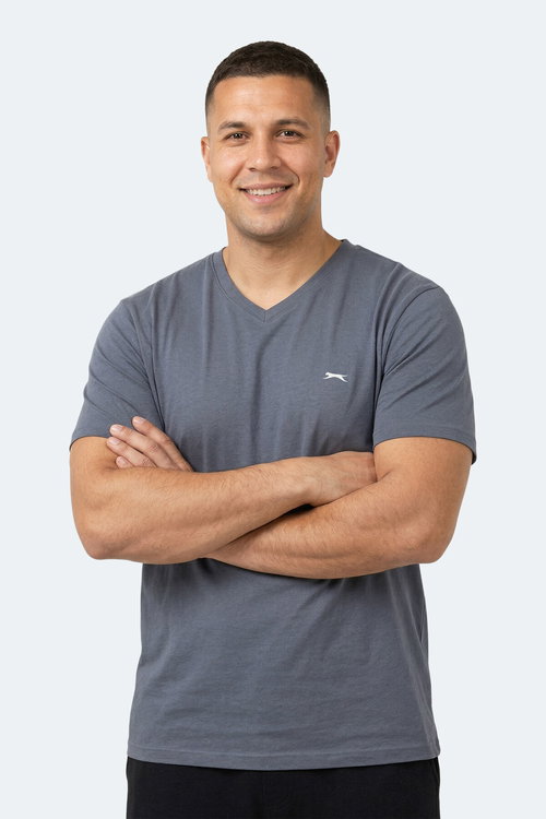 Slazenger SARGON KTN Büyük Beden Erkek V Yaka Koyu Gri Tişört