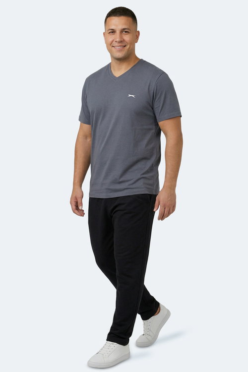 Slazenger SARGON KTN Büyük Beden Erkek V Yaka Koyu Gri Tişört