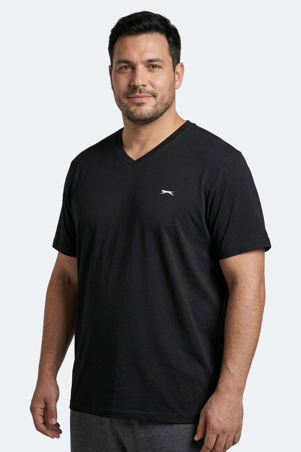 Slazenger SARGON KTN Büyük Beden Erkek V Yaka Siyah Tişört