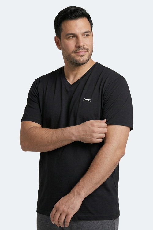 Slazenger SARGON KTN Büyük Beden Erkek V Yaka Siyah Tişört