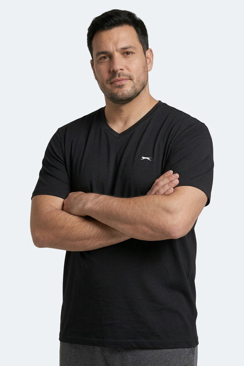 Slazenger SARGON KTN Büyük Beden Erkek V Yaka Siyah Tişört