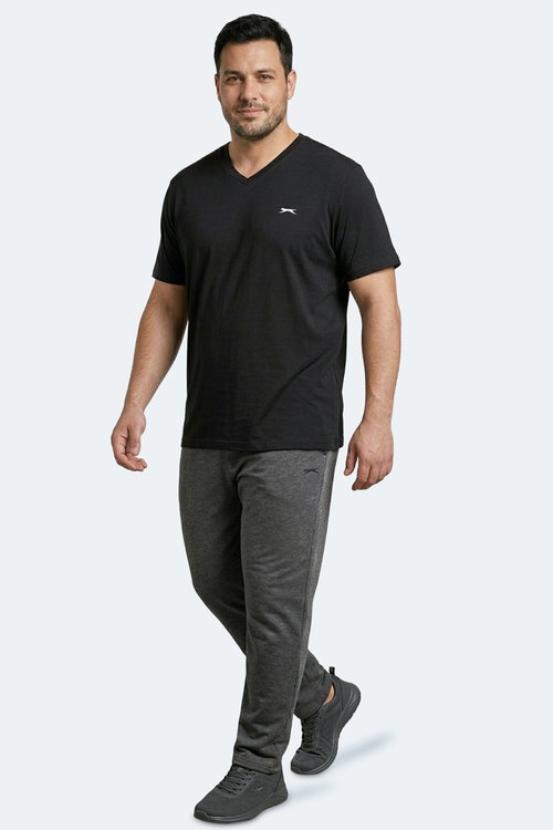 Slazenger SARGON KTN Büyük Beden Erkek V Yaka Siyah Tişört