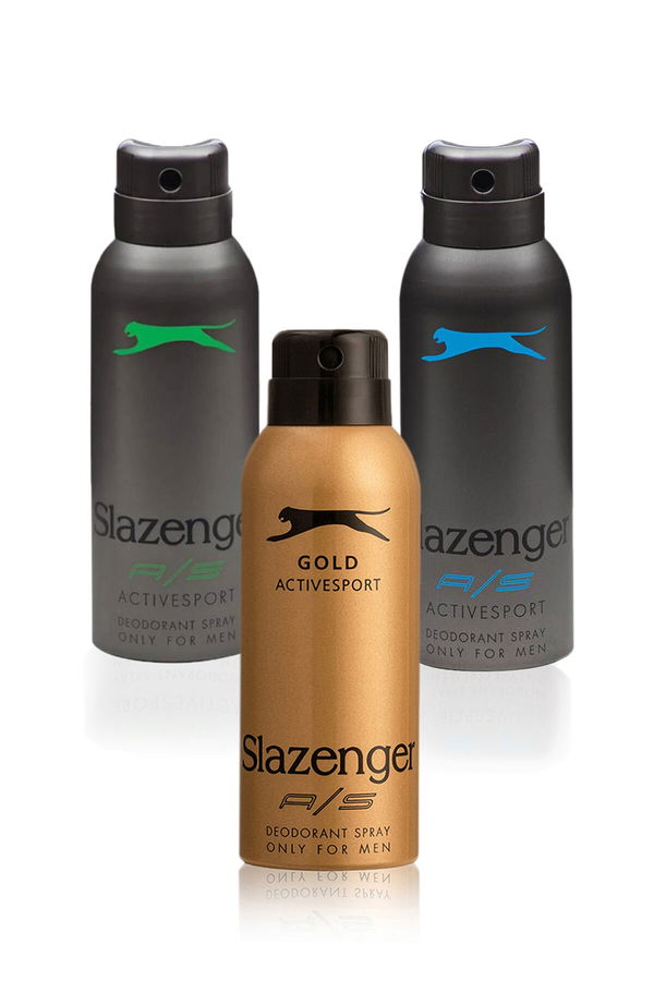 Slazenger Active Sport 3 lü Set Erkek Mavi / Yeşil / Gold Deodorant