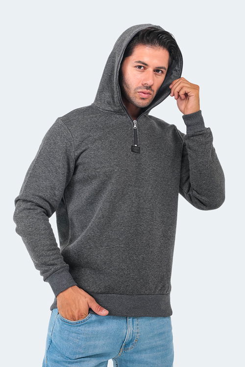 Slazenger BAHA 2li set Erkek Kapüşonlu Fermuarlı Slim Fit Gri - Antrasit Sweatshirt