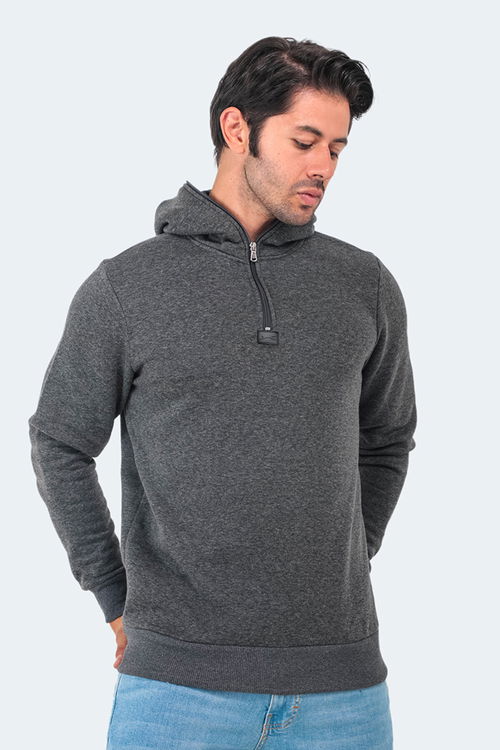 Slazenger BAHA 2li set Erkek Kapüşonlu Fermuarlı Slim Fit Gri - Antrasit Sweatshirt