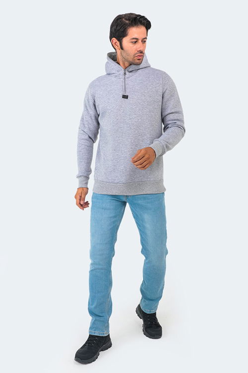 Slazenger BAHA 2li set Erkek Kapüşonlu Fermuarlı Slim Fit Gri - Antrasit Sweatshirt