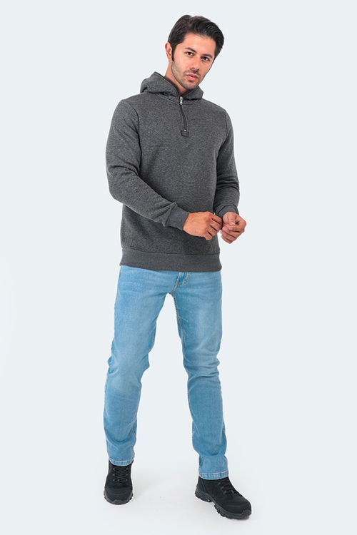 Slazenger BAHA 2li set Erkek Kapüşonlu Fermuarlı Slim Fit Gri - Antrasit Sweatshirt