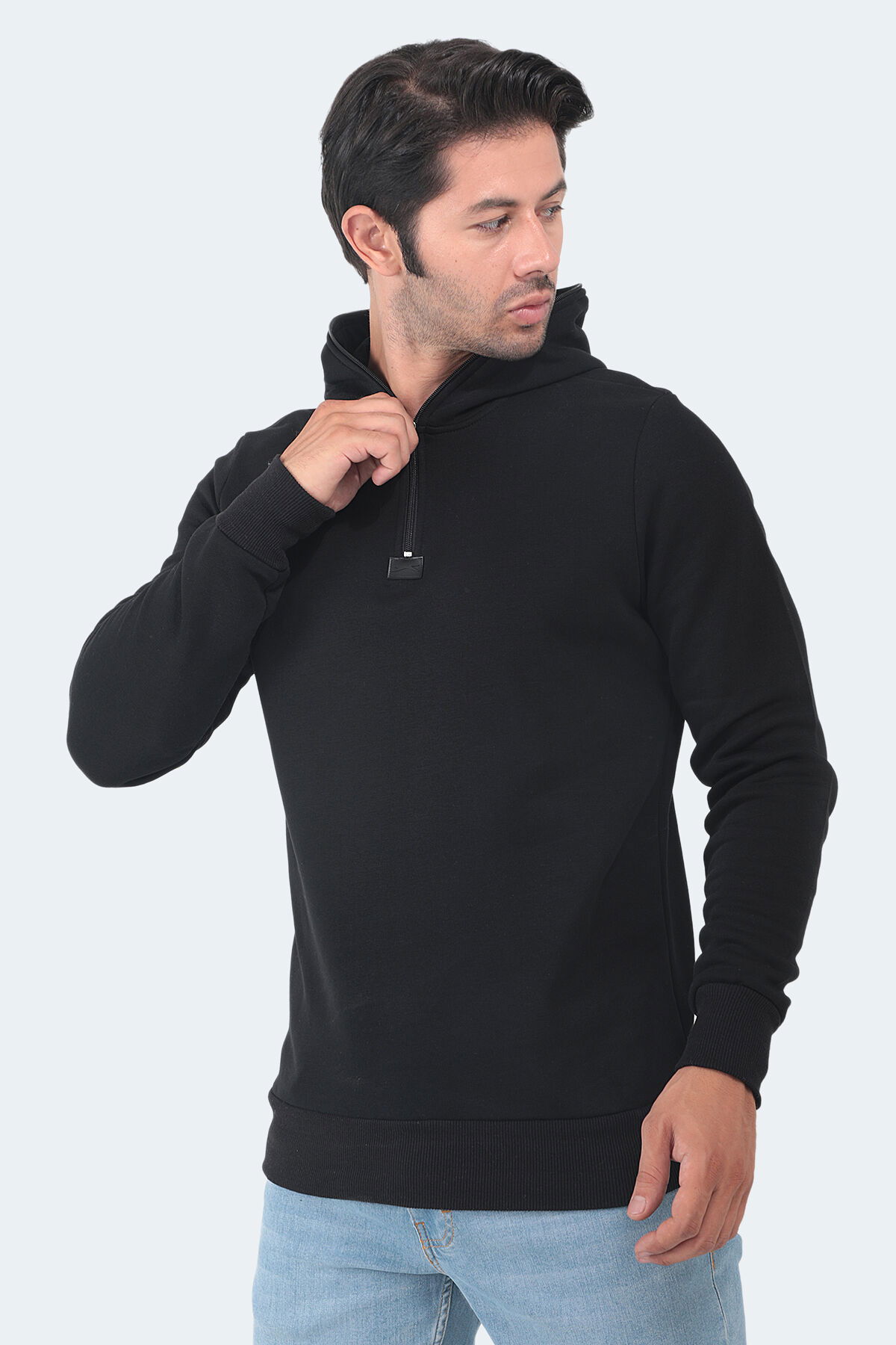 Slazenger BAHA IN Erkek Kapüşonlu Fermuarlı Slim Fit Siyah Sweatshirt - Thumbnail