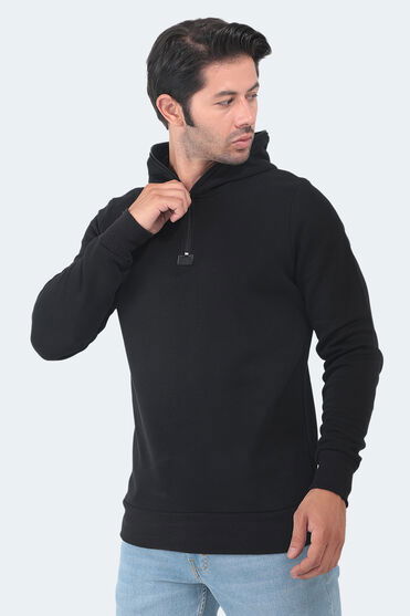 Slazenger - Slazenger BAHA IN Erkek Kapüşonlu Fermuarlı Slim Fit Siyah Sweatshirt