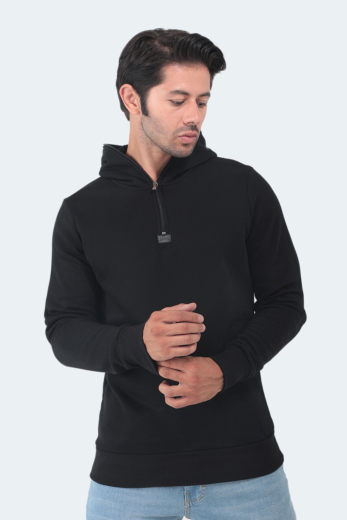 Slazenger BAHA IN Erkek Kapüşonlu Fermuarlı Slim Fit Siyah Sweatshirt - Thumbnail