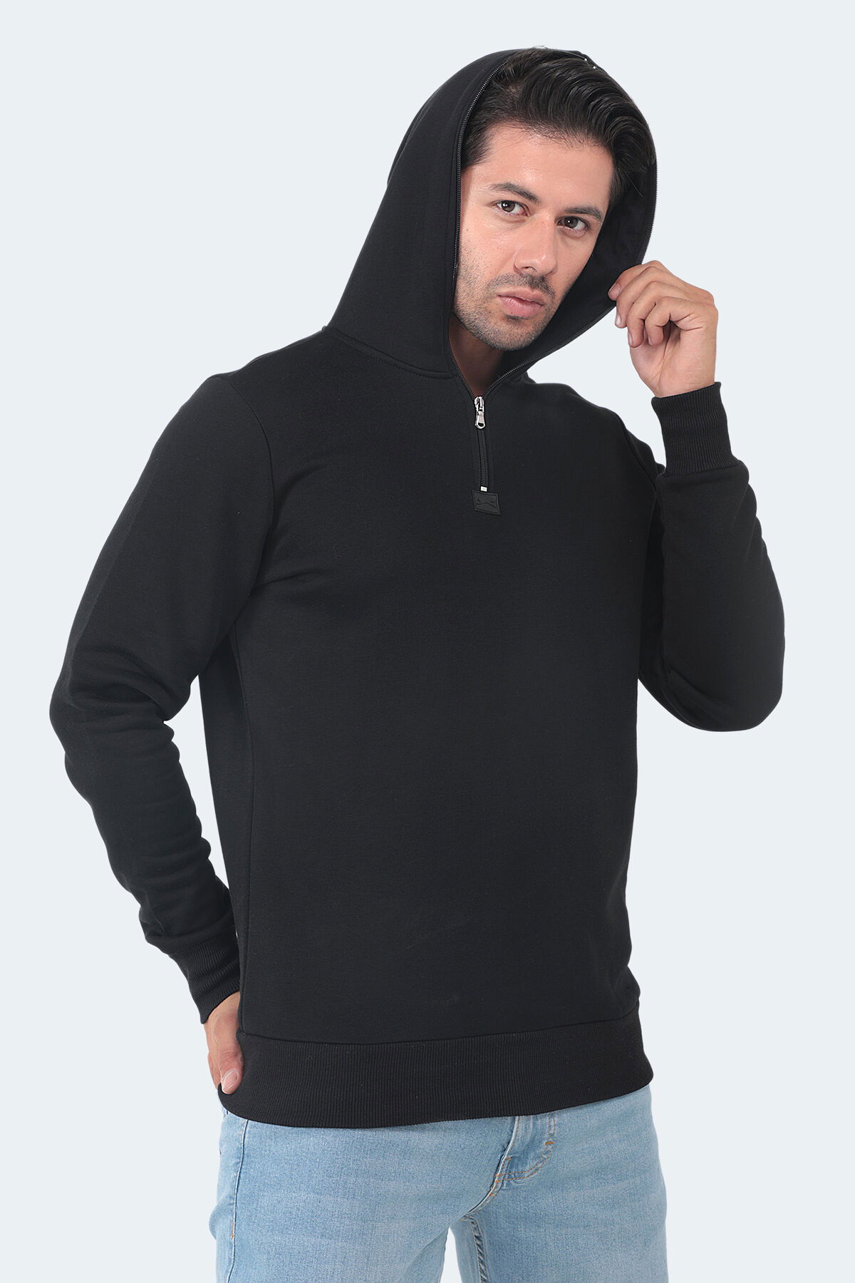Slazenger BAHA IN Erkek Kapüşonlu Fermuarlı Slim Fit Siyah Sweatshirt - Thumbnail