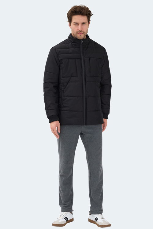 Slazenger BALDWING Erkek Dik Yaka Fermuarlı Siyah Mont & Kaban