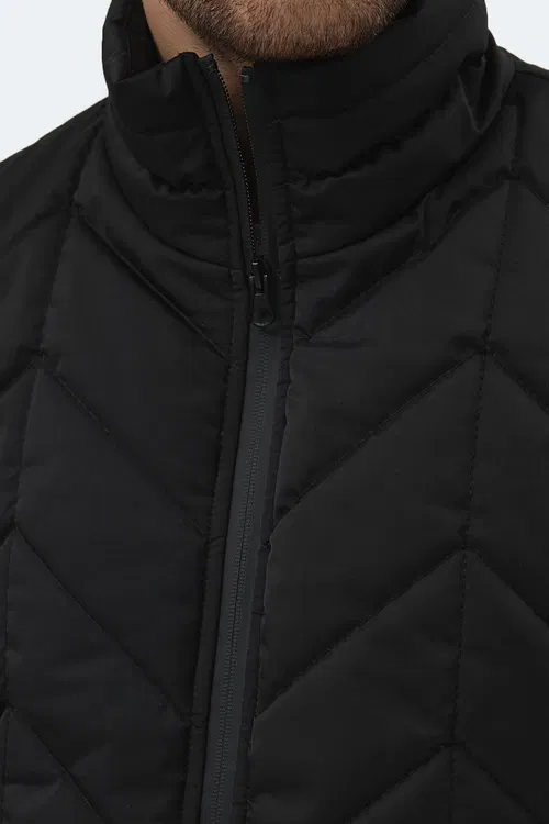 Slazenger BEAST Erkek Dik Yaka Fermuarlı Siyah Mont & Kaban