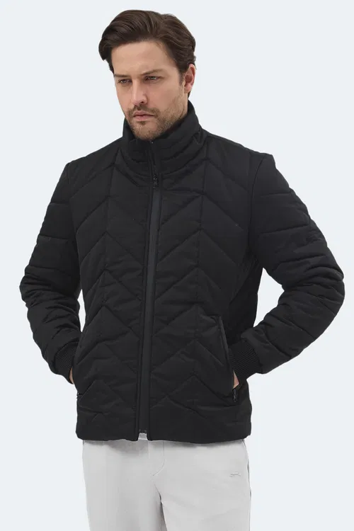 Slazenger BEAST Erkek Dik Yaka Fermuarlı Siyah Mont & Kaban