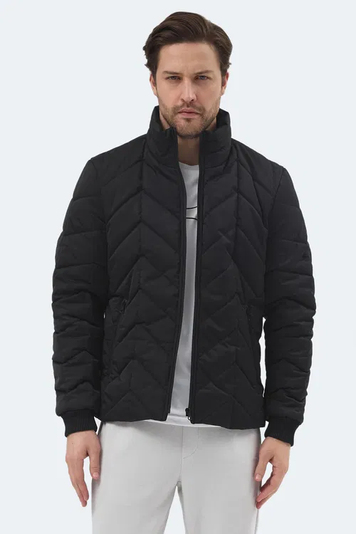 Slazenger BEAST Erkek Dik Yaka Fermuarlı Siyah Mont & Kaban