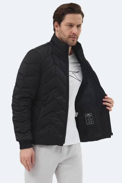 Slazenger BEAST Erkek Dik Yaka Fermuarlı Siyah Mont & Kaban