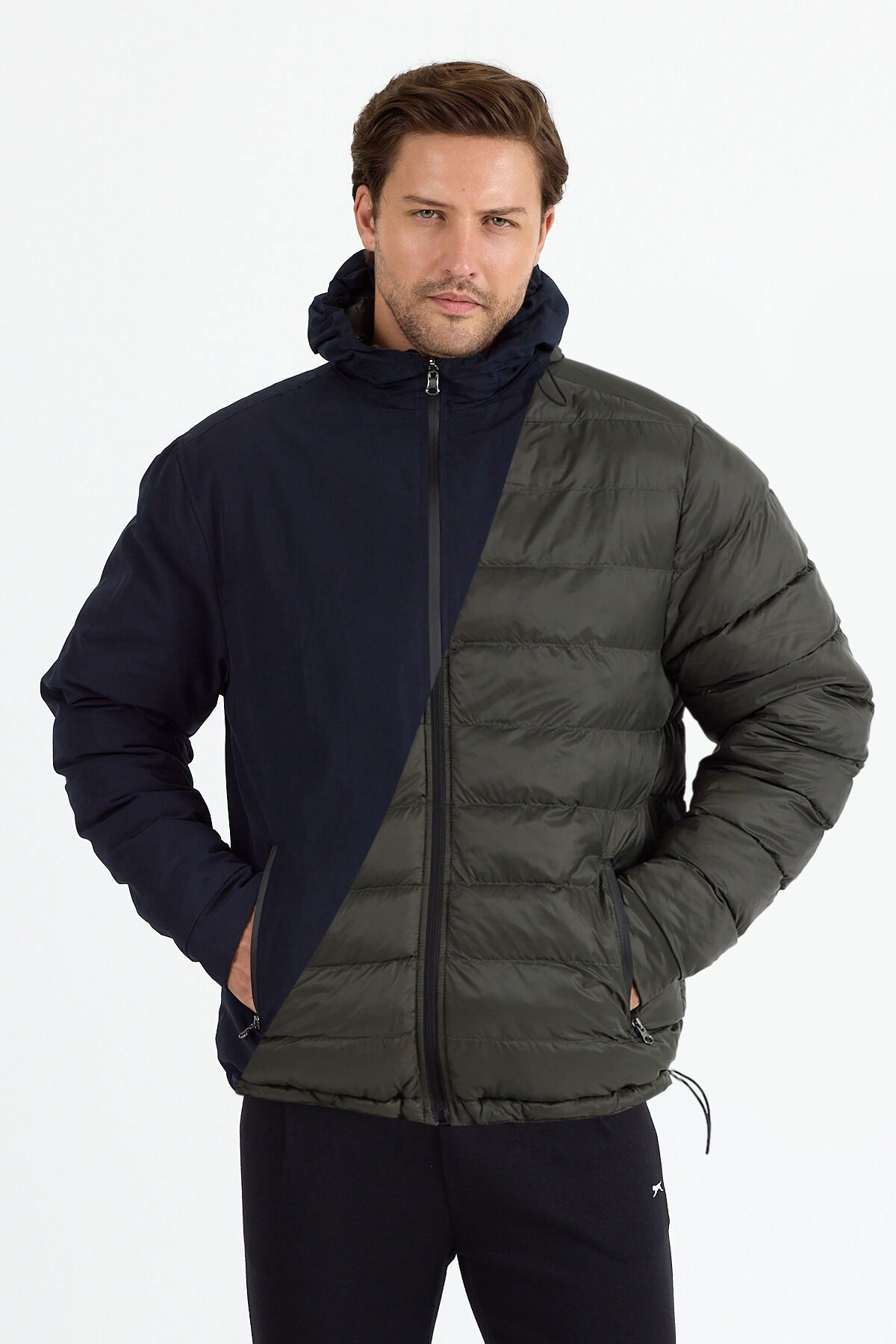 Slazenger BRELIS Erkek Çift Taraflı Lacivert Mont & Kaban - Thumbnail