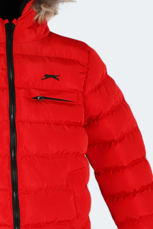 Slazenger CALISTO NEW Unisex Çocuk Kapüşonlu Şişme Kırmızı Mont & Kaban