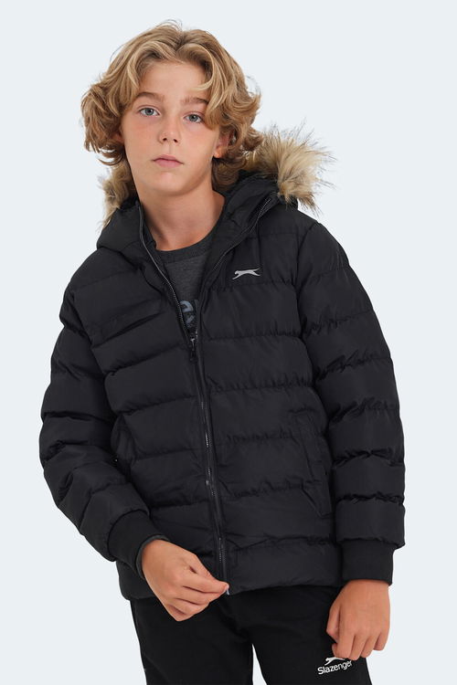 Slazenger CALISTO NEW Çocuk Kapüşonlu Şişme Siyah Mont & Kaban