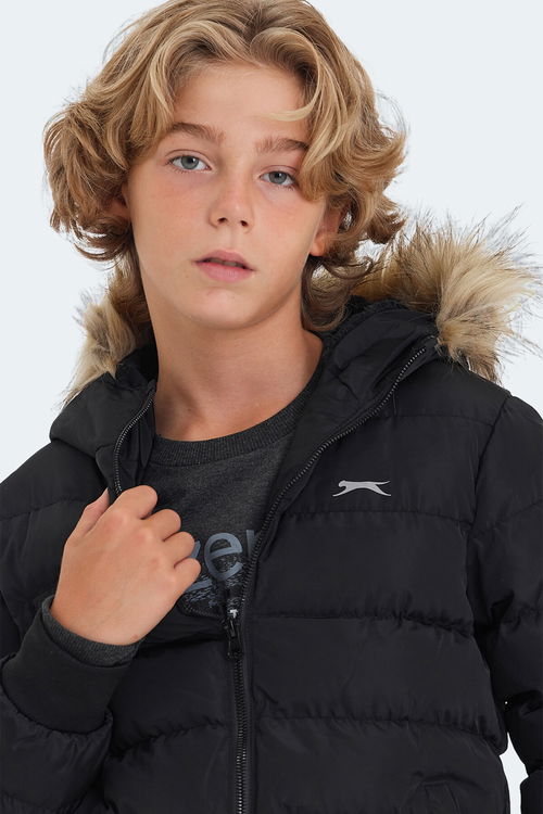 Slazenger CALISTO NEW Çocuk Kapüşonlu Şişme Siyah Mont & Kaban