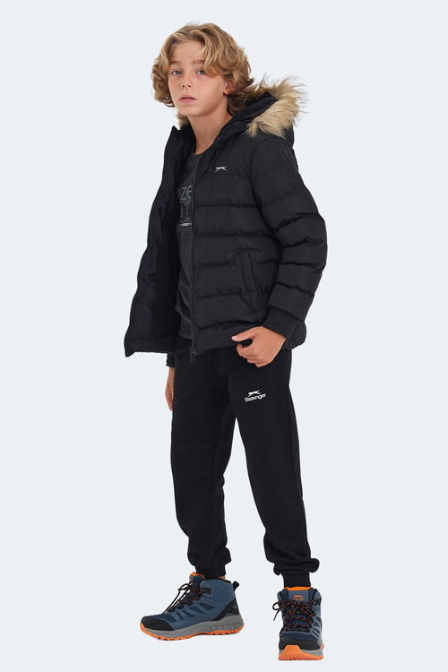 Slazenger CALISTO NEW Çocuk Kapüşonlu Şişme Siyah Mont & Kaban