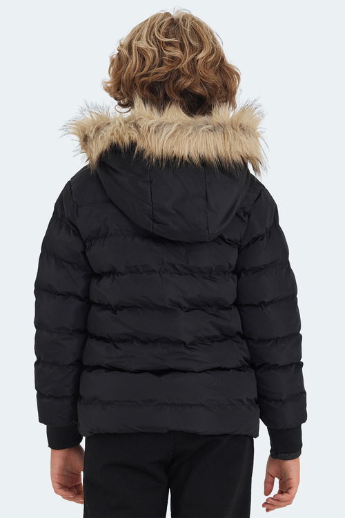 Slazenger CALISTO NEW Unisex Çocuk Kapüşonlu Şişme Siyah Mont & Kaban