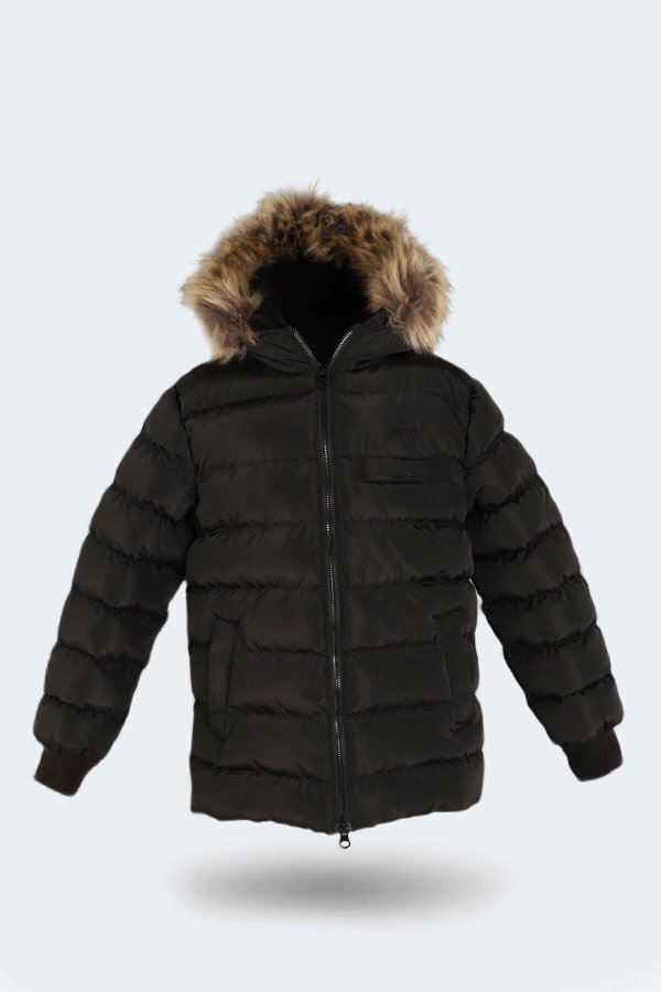Slazenger CALISTO NEW Unisex Çocuk Kapüşonlu Şişme Siyah Mont & Kaban