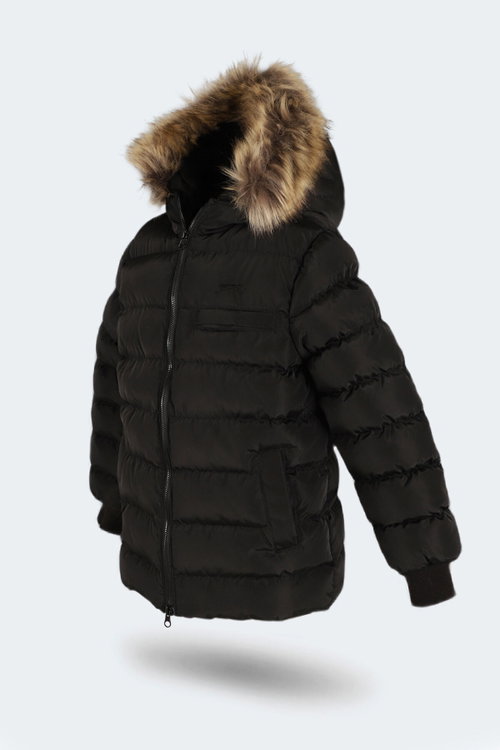 Slazenger CALISTO NEW Unisex Çocuk Kapüşonlu Şişme Siyah Mont & Kaban