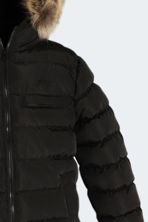 Slazenger CALISTO NEW Unisex Çocuk Kapüşonlu Şişme Siyah Mont & Kaban