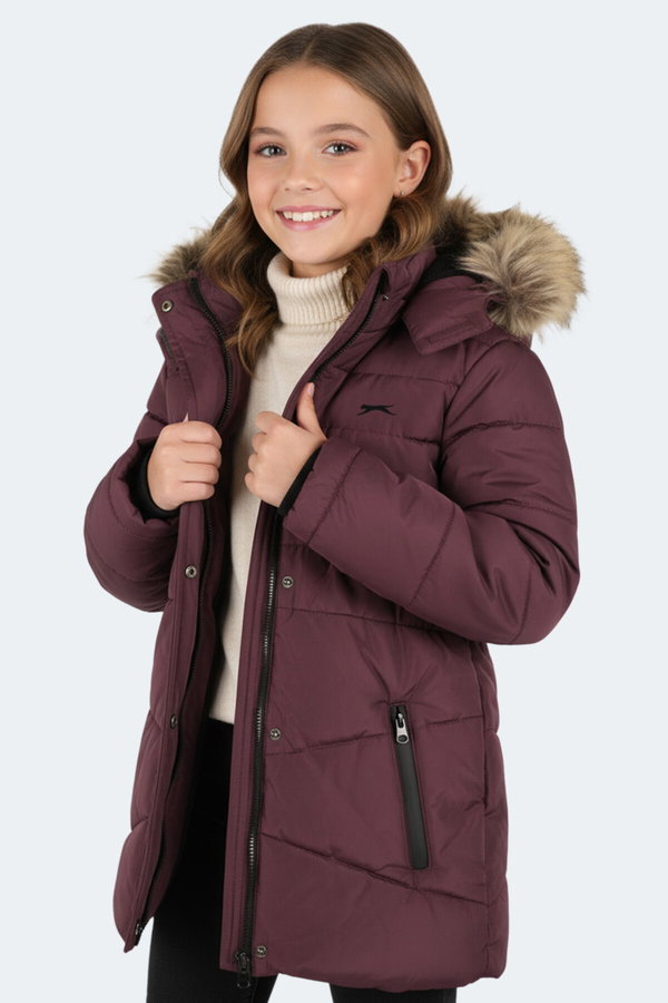 Slazenger CANDY NEW Kız Çocuk Kapüşonlu Şişme Mor Mont & Kaban