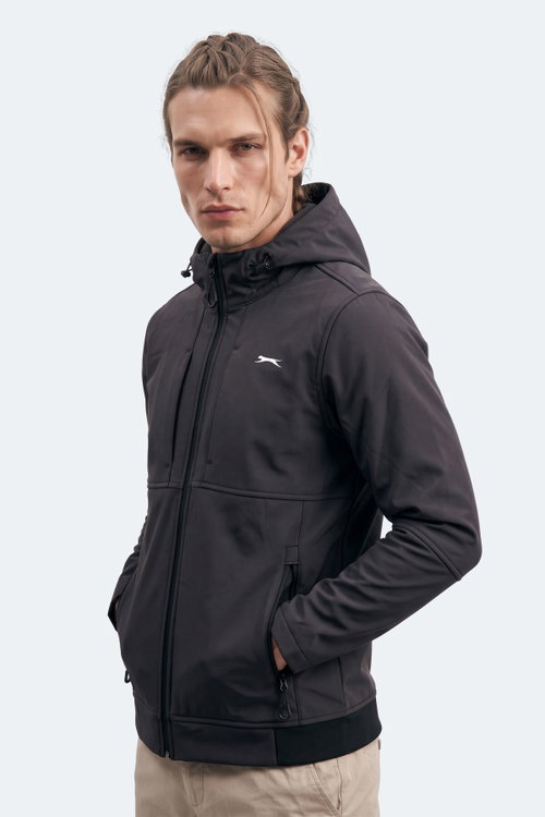 Slazenger CENTRA Erkek İçi Polarlı Rüzgar ve Su Geçirmez Softshell Siyah Mont & Kaban
